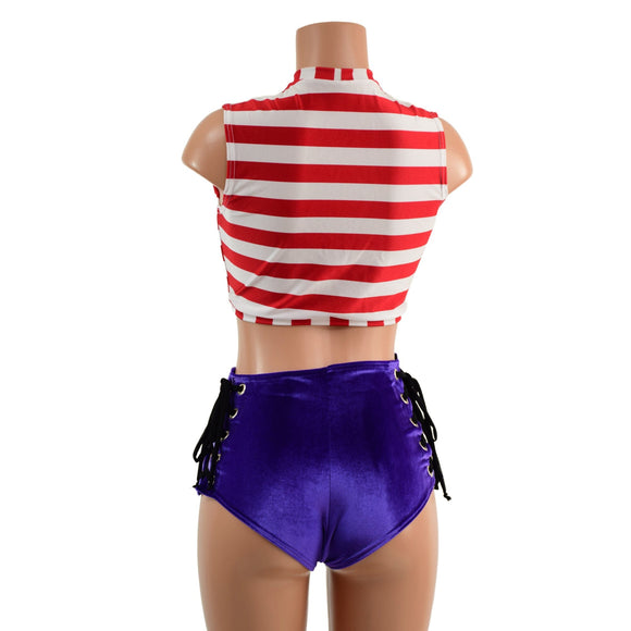 Waldo Inspired Laceup Siren Shorts and Keyhole Top - Coquetry Clothing