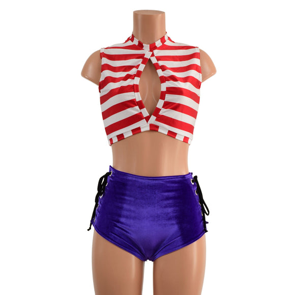 Waldo Inspired Laceup Siren Shorts and Keyhole Top - Coquetry Clothing