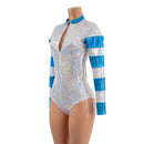 White Kaleidoscope and Peacock Holographic Color Blocked Stella Romper - Coquetry Clothing