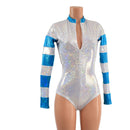 White Kaleidoscope and Peacock Holographic Color Blocked Stella Romper - Coquetry Clothing