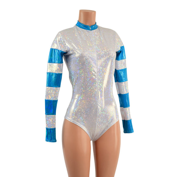White Kaleidoscope and Peacock Holographic Color Blocked Stella Romper - Coquetry Clothing