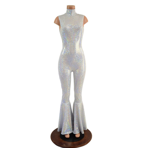 White Kaleidoscope Bell Bottom Catsuit - Coquetry Clothing