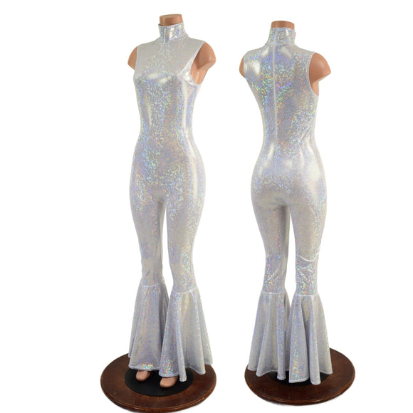 White Kaleidoscope Bell Bottom Catsuit - Coquetry Clothing