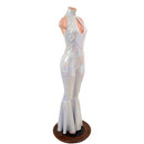 White Kaleidoscope Bell Bottom Catsuit with Teardrop Neckline - Coquetry Clothing