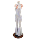 White Kaleidoscope Bell Bottom Catsuit with Teardrop Neckline - Coquetry Clothing