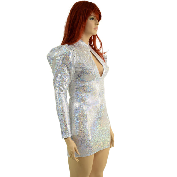 White Kaleidoscope Bodycon Mini Dress with Victoria Sleeves - Coquetry Clothing