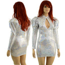 White Kaleidoscope Bodycon Mini Dress with Victoria Sleeves - Coquetry Clothing
