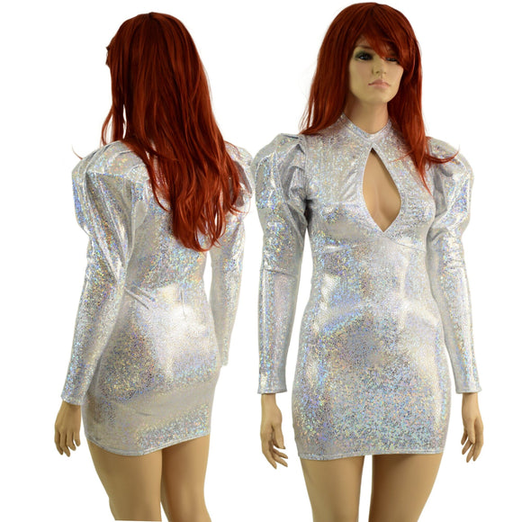 White Kaleidoscope Bodycon Mini Dress with Victoria Sleeves - Coquetry Clothing