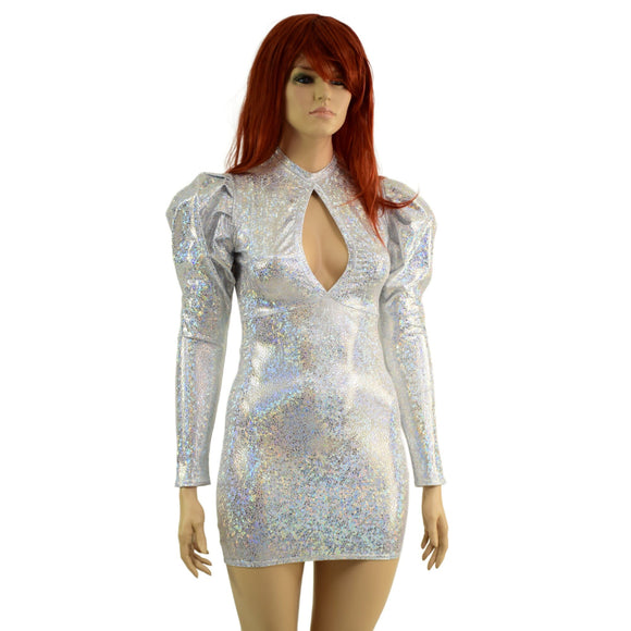 White Kaleidoscope Bodycon Mini Dress with Victoria Sleeves - Coquetry Clothing
