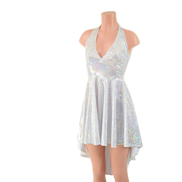 White Kaleidoscope Hi Lo Halter Skater Dress - Coquetry Clothing