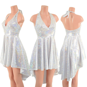 White Kaleidoscope Hi Lo Halter Skater Dress - Coquetry Clothing