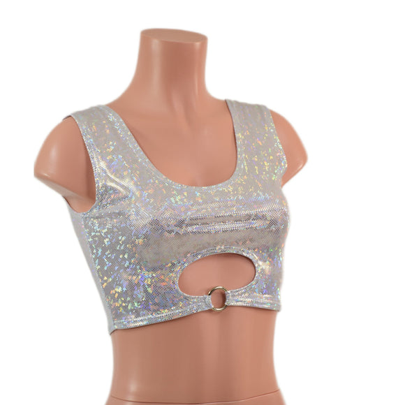 White Kaleidoscope High Or Low Reversible Cutout Oring Mini Crop - Coquetry Clothing