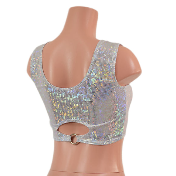 White Kaleidoscope High Or Low Reversible Cutout Oring Mini Crop - Coquetry Clothing