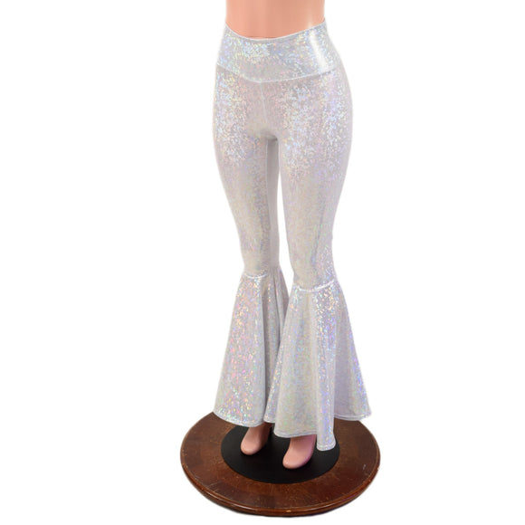White Kaleidoscope High Waist Bell Bottom Flares - Coquetry Clothing