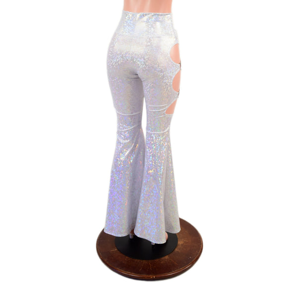 White Kaleidoscope High Waist Solar Flares with Triple Cutouts and O-rings - Coquetry Clothing