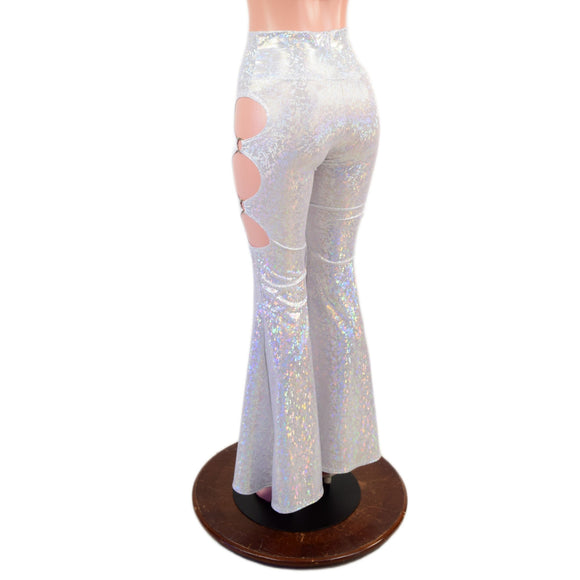 White Kaleidoscope High Waist Solar Flares with Triple Cutouts and O-rings - Coquetry Clothing