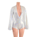 White Kaleidoscope Plunging V Neck Romper - Coquetry Clothing