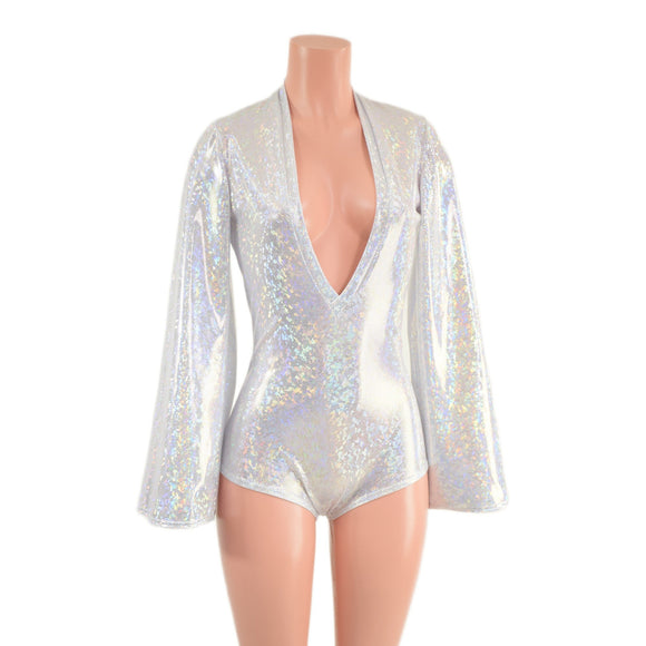 White Kaleidoscope Plunging V Neck Romper - Coquetry Clothing