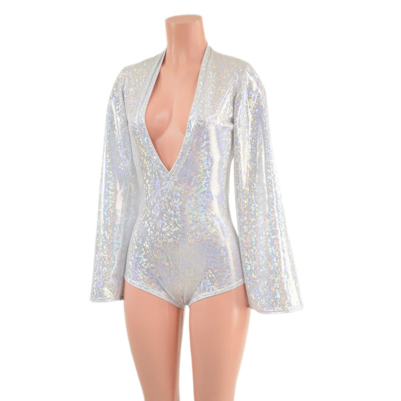 White Kaleidoscope Plunging V Neck Romper - Coquetry Clothing