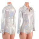White Kaleidoscope Rodeo Romper with Snap Cuffs and Boy Cut Leg - Coquetry Clothing