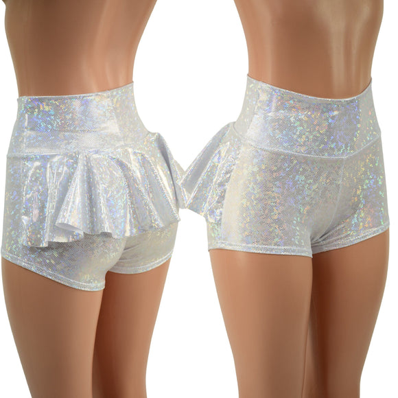 White Kaleidoscope Ruffle Rump Shorts - Coquetry Clothing