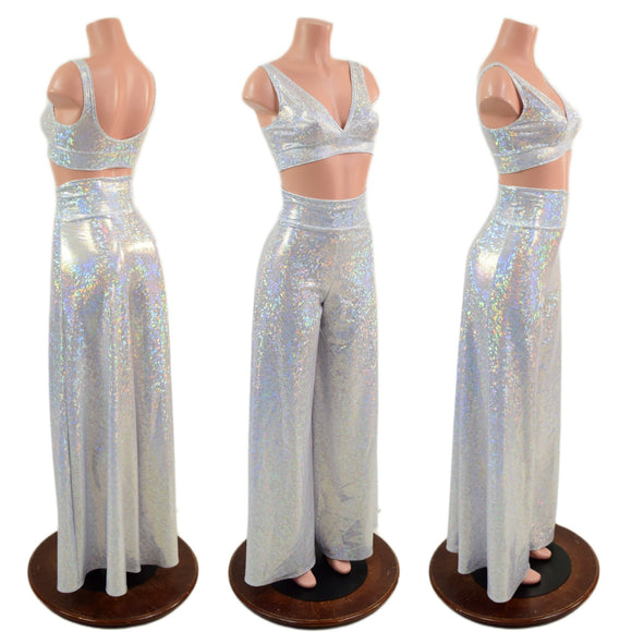 White Kaleidoscope Wide Leg Pants and Starlette Bralette Set - Coquetry Clothing