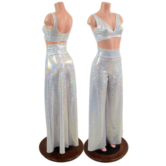 White Kaleidoscope Wide Leg Pants and Starlette Bralette Set - Coquetry Clothing