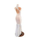 White Mesh Backless Puddle Train Gown with Snap Back Collar and Laceup Sides - Coquetry Clothing