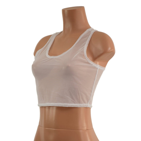 White Mesh Racerback Crop Top - Coquetry Clothing