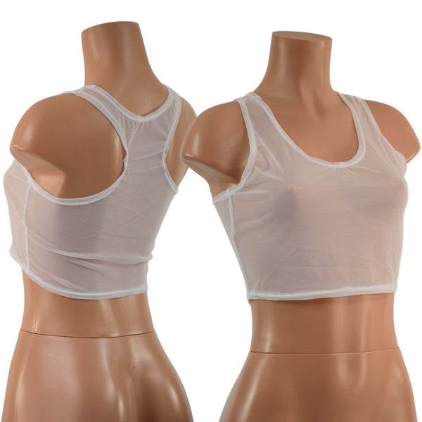 White Mesh Racerback Crop Top - 1
