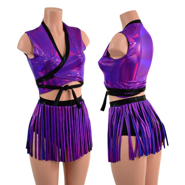 Wrap & Tie Top with Contrast Trim and Gladiator Siren Shorts Set - Coquetry Clothing