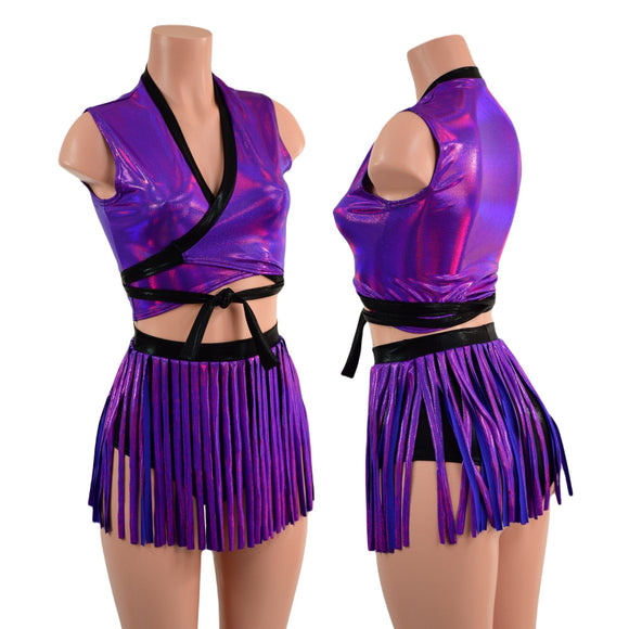 Wrap & Tie Top with Contrast Trim and Gladiator Siren Shorts Set - Coquetry Clothing