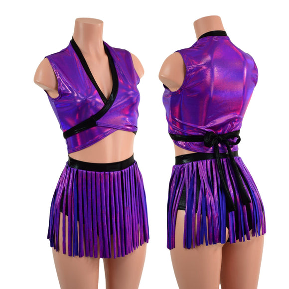 Wrap & Tie Top with Contrast Trim and Gladiator Siren Shorts Set - Coquetry Clothing