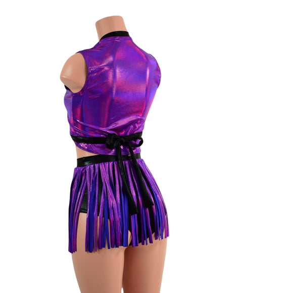 Wrap & Tie Top with Contrast Trim and Gladiator Siren Shorts Set - Coquetry Clothing