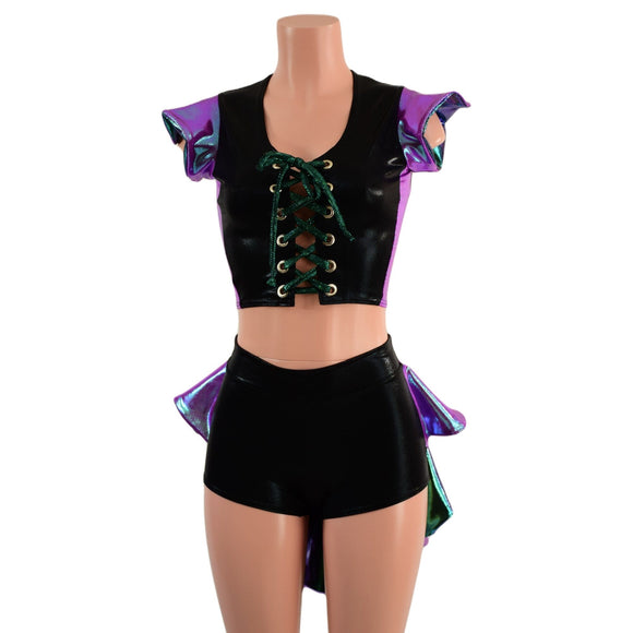 2PC Set Laceup Crop Top and Mid Rise Shorts with MINI Tux Back - Coquetry Clothing