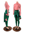 2PC Christmas Elf Zipper Back Catsuit and Tuxedo Back Belt Set - 2