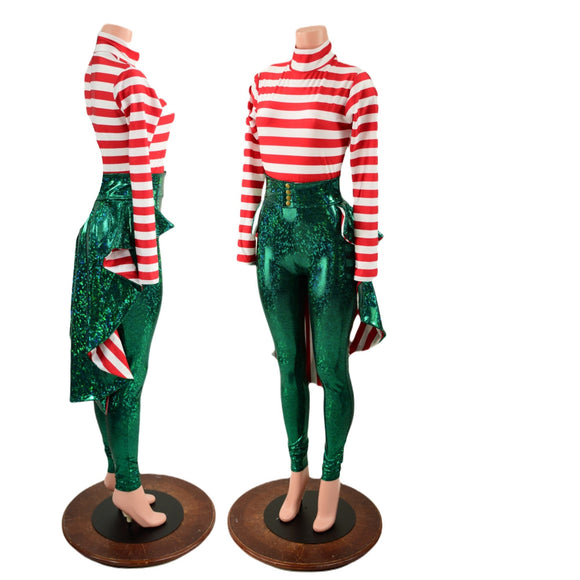 2PC Christmas Elf Zipper Back Catsuit and Tuxedo Back Belt Set - Coquetry Clothing