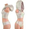 Silver/Pink Scale Racerback Crop Hoodie and Midrise Brazilian Siren Shorts Set - 1