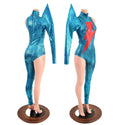 Bowie Inspired Turquoise Catsuit with Bolt and Mega Sharp Shoulder - 1