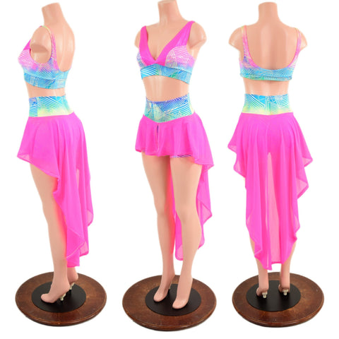 High Waist Shorts with Hi Lo Mesh Overskirt and Starlette Bralette Set - Coquetry Clothing