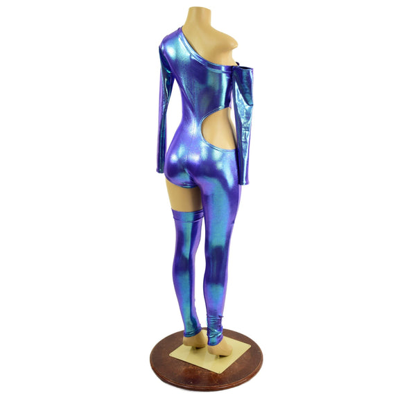 XS Ready to Ship 3PC Asymmetrical Catsuit with Cutout and Separate Arm and Leg Warmer - Coquetry Clothing