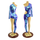 XS Ready to Ship 3PC Asymmetrical Catsuit with Cutout and Separate Arm and Leg Warmer - Coquetry Clothing