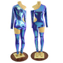 XS Ready to Ship 3PC Asymmetrical Catsuit with Cutout and Separate Arm and Leg Warmer - Coquetry Clothing