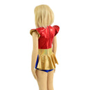 Kids Red, Blue and Gold Ruffle Rump Romper with Keyhole, and Contrast Waistband - Coquetry Clothing