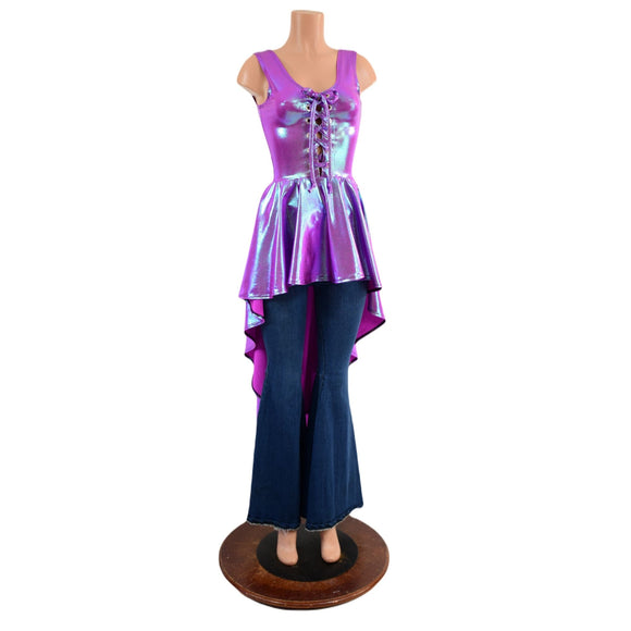 Laceup Hi Lo Peplum Tank Top in Plumeria - Coquetry Clothing