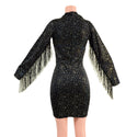 Star Noir Mini Dress with Fringed Sleeves, Keyhole, and Back Zipper - 2