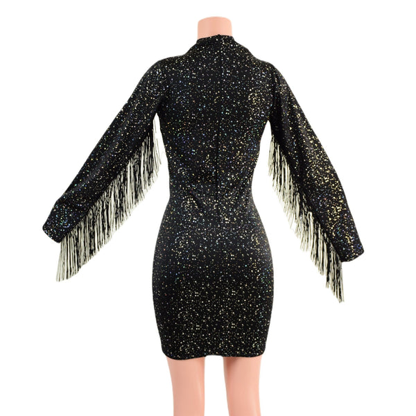 Star Noir Mini Dress with Fringed Sleeves, Keyhole, and Back Zipper - 2