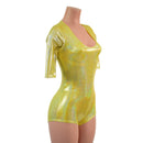 Yellow Sparkly Jewel Half Sleeve Romper with Scoop Neck and Boy Cut Leg - Coquetry Clothing