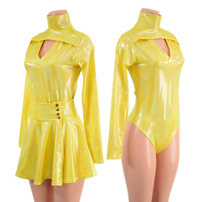 Yellow Sparkly Jewel Romper and Breakaway Skirt Set - Coquetry Clothing