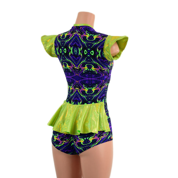 Neon Melt Flip Sleeve Ruffle Rump Romper - 2